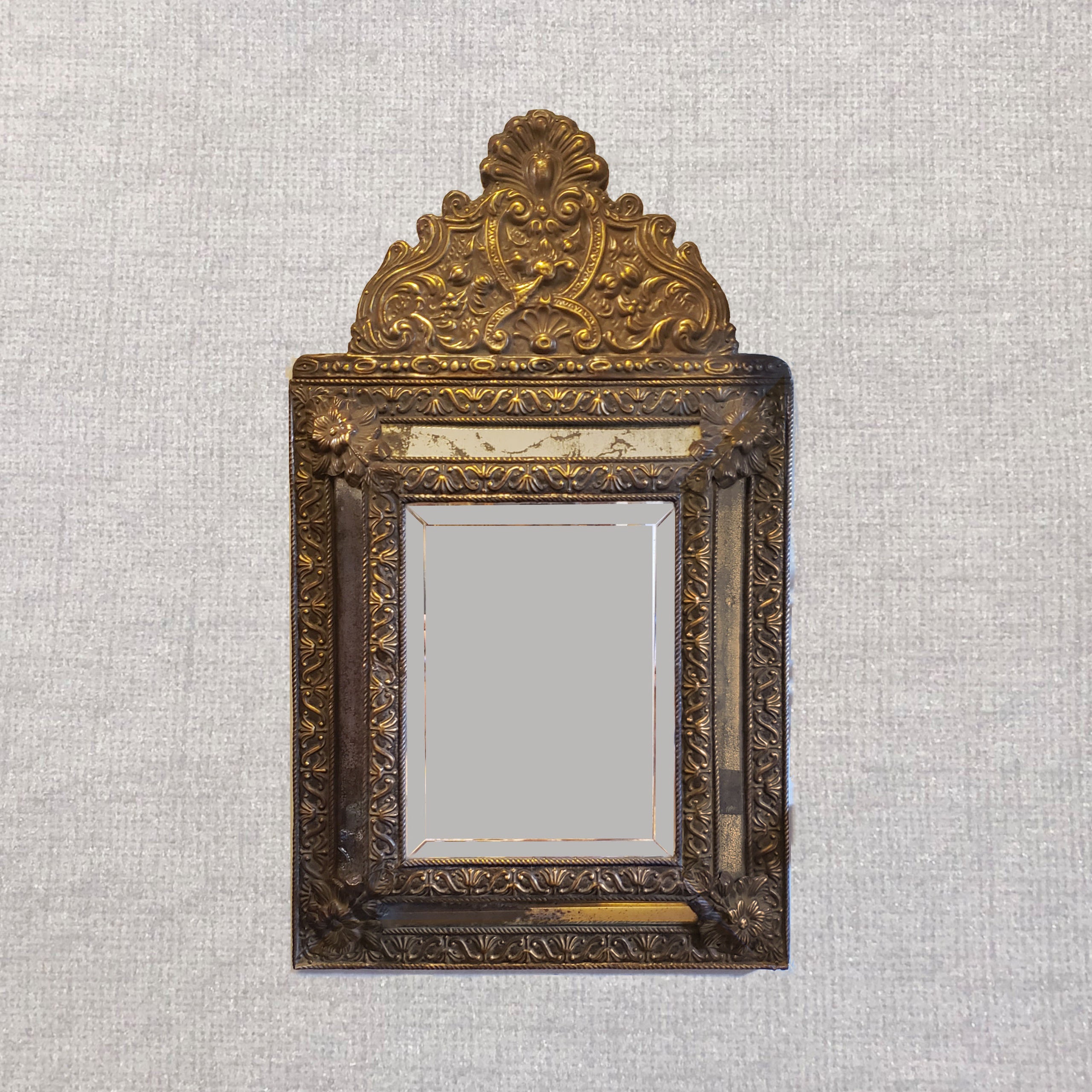 1850's French Repousse Mirror In the Style of 17th Century Flemish
