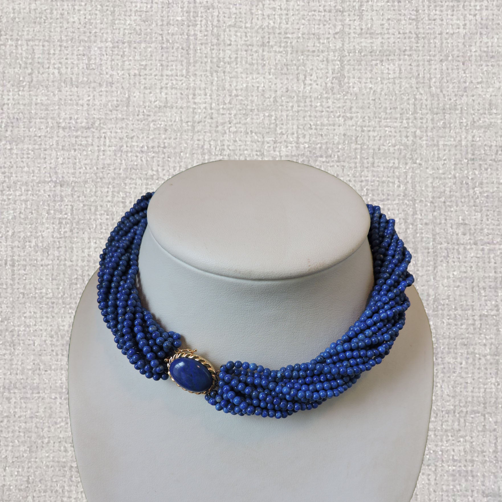 Vintage Lapis Lazuli 16 Strand Necklace with 14k Yellow Gold Clasp